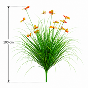 Planta Artificiala Iarba Ornamentala Tip Fluture, 100 cm, cu 13 Flori, Verde si Rosu, Fara Ghiveci