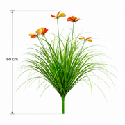 Planta Artificiala Iarba Ornamentala Tip Fluture, 60 cm, cu 5 Flori, Verde si Rosu, Fara Ghiveci