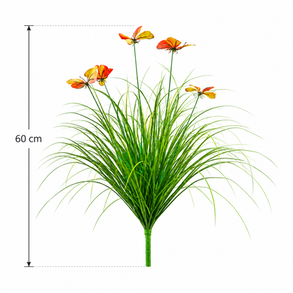 Planta Artificiala Iarba Ornamentala Tip Fluture, 60 cm, cu 5 Flori, Verde si Rosu, Fara Ghiveci