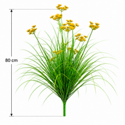 Planta Artificiala Iarba Ornamentala Tip Marar, 80 cm, cu 9 Flori, Verde si Galben, Fara Ghiveci