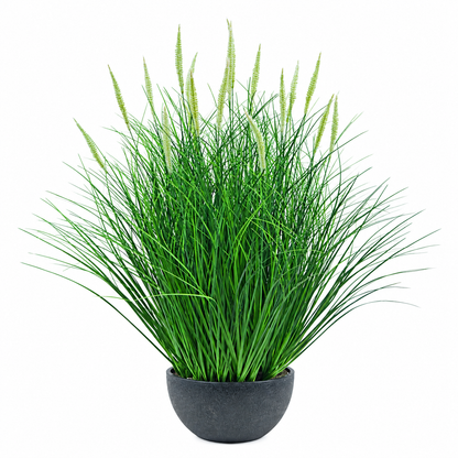 Planta Artificiala, Iarba Ornamentala in Ghiveci Tip Coada Vulpii, 61 cm, cu 19 Spice, Verde si Alb