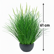 Planta Artificiala, Iarba Ornamentala in Ghiveci Tip Coada Vulpii, 61 cm, cu 19 Spice, Verde si Alb