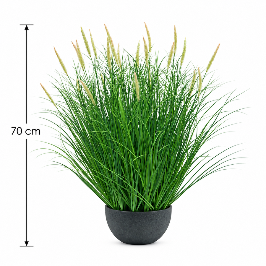Planta Artificiala, Iarba Ornamentala in Ghiveci Tip Coada Vulpii, 70 cm, cu 25 Spice, Verde si Roz
