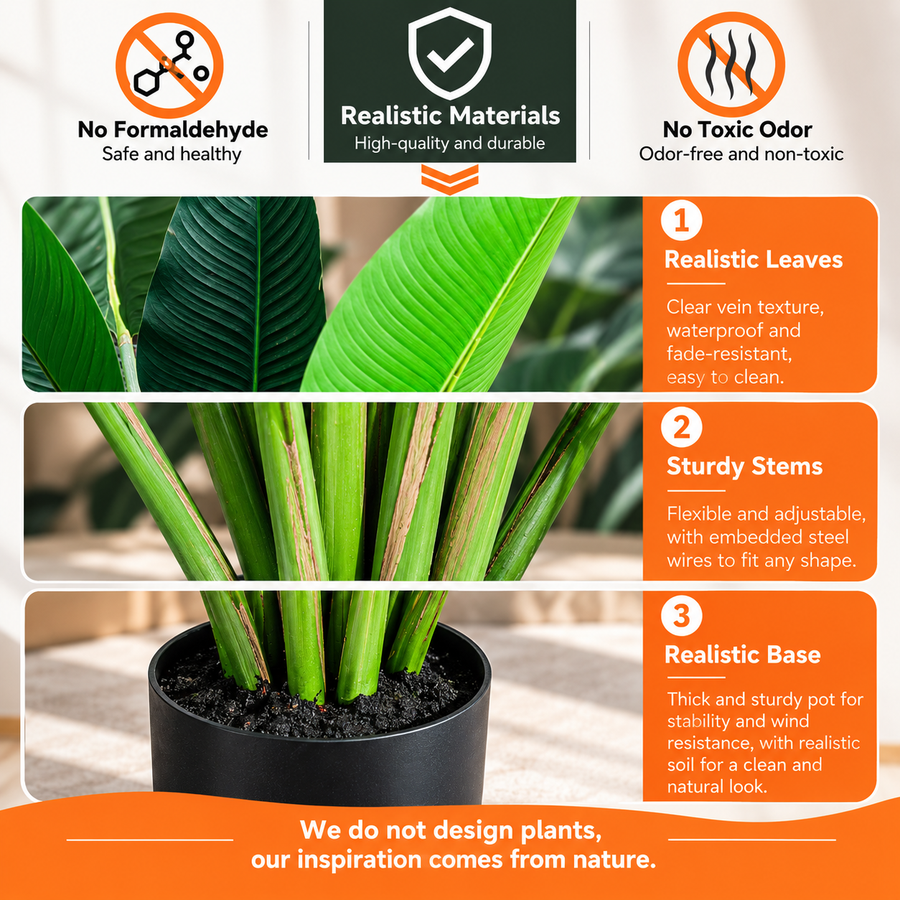 Plantă Artificială Tip Strelitzia Nicolai(Pasărea Paradisului), 120 cm, 8 frunze, Verde