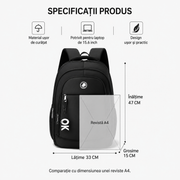 Rucsac Travel Business KANGIQLINIQ, 47x33x15 cm, Oxford, Negru si Alb