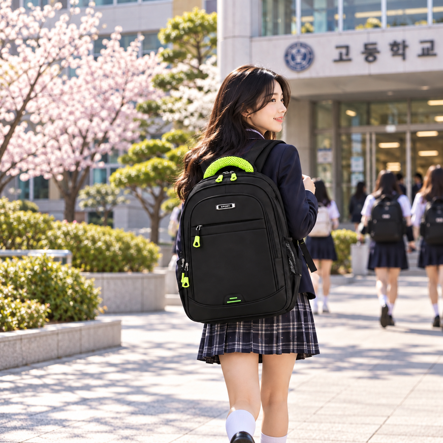 Rucsac de Scoala BOYSUN, 47x32x14 cm, Oxford, Negru si Verde