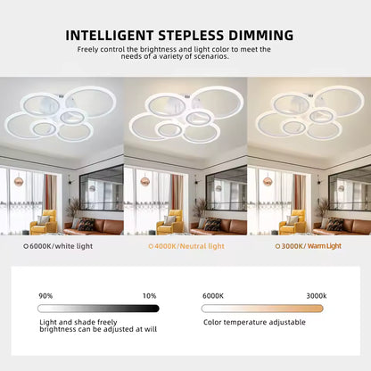 Lustra LED cu telecomanda BETTY 82W, 6 Cercuri, lumina Rece/Calda/Neutra, Dimabila, Alb