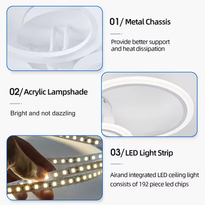 Lustra LED cu telecomanda BETTY 82W, 6 Cercuri, lumina Rece/Calda/Neutra, Dimabila, Alb