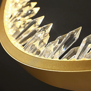 Lustra LED suspendata cu telecomanda, Cristale K9, 29W, 1 Cerc, lumina Rece/Calda/Neutra, Dimabila, Auriu, Inaltime Reglabila