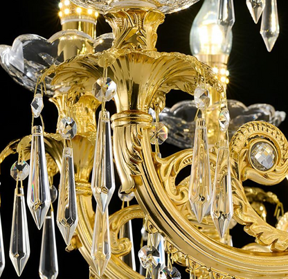 Candelabru Cristal 11xE14, D80cm, Auriu Lucios, Inaltime Reglabila, Metal si Cristal