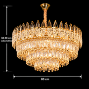 Candelabru Cristal MAJESTIC Regalis 21x E14, Diametru 80cm, Auriu Lucios, Inaltime Reglabila