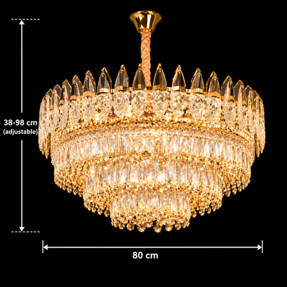 Candelabru Cristal MAJESTIC Regalis 21x E14, Diametru 80cm, Auriu Lucios, Inaltime Reglabila