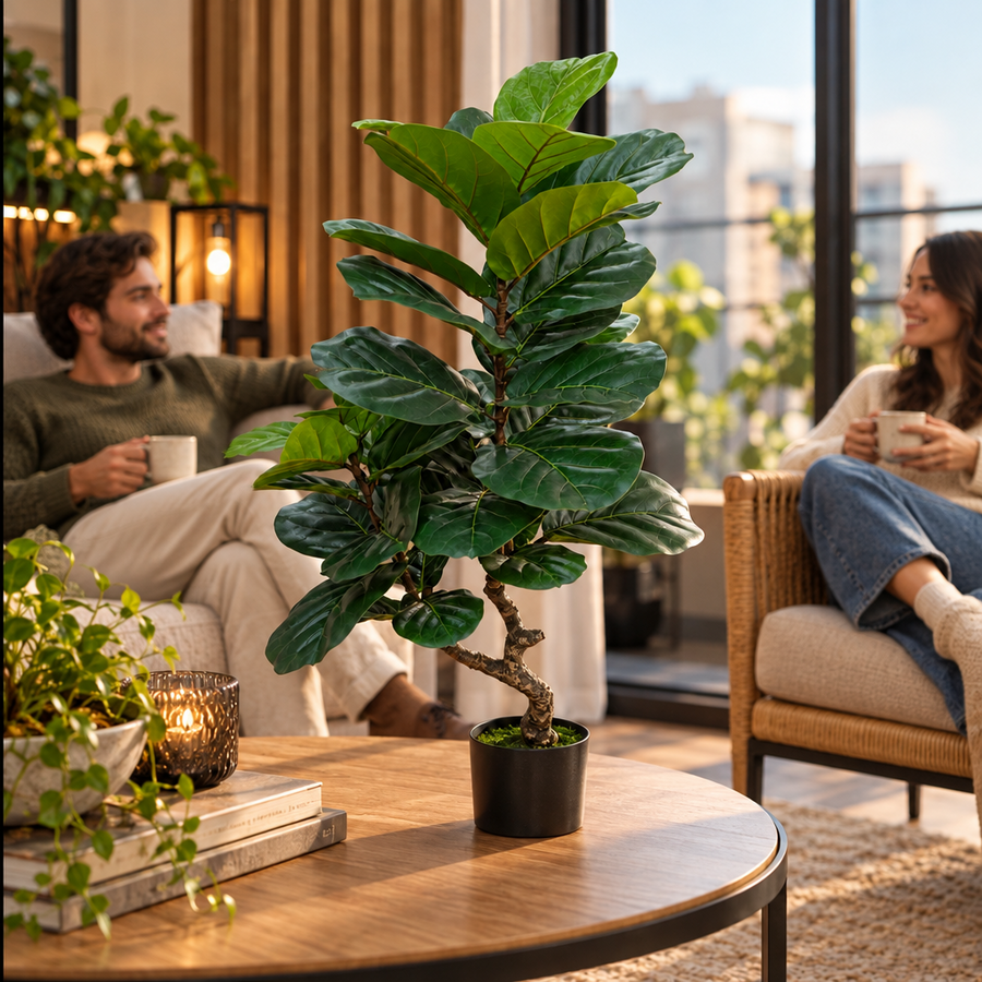 Planta Artificială Copac Tip Ficus, 2 Ramuri, 67 cm, Verde, cu Ghiveci