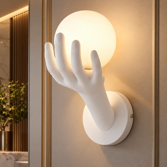Aplica LED Decorativa MANO, 15x30cm, 1xE27, Sticla si Resina, Alb
