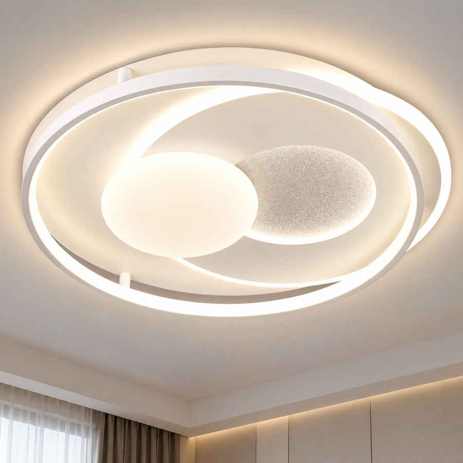 Lustra LED cu telecomanda ISTARAVSHAN, Forma Rotunda, 86W, lumina Rece/Calda/Neutra, Dimabila, Alb