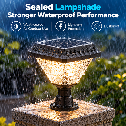 Lampa Solara LED pentru Stalp Exterior SOLEO, 8W, Lumina Calda/Rece/Neutra + RGB, Forma Patrata, Aluminiu, Negru, Dimabila