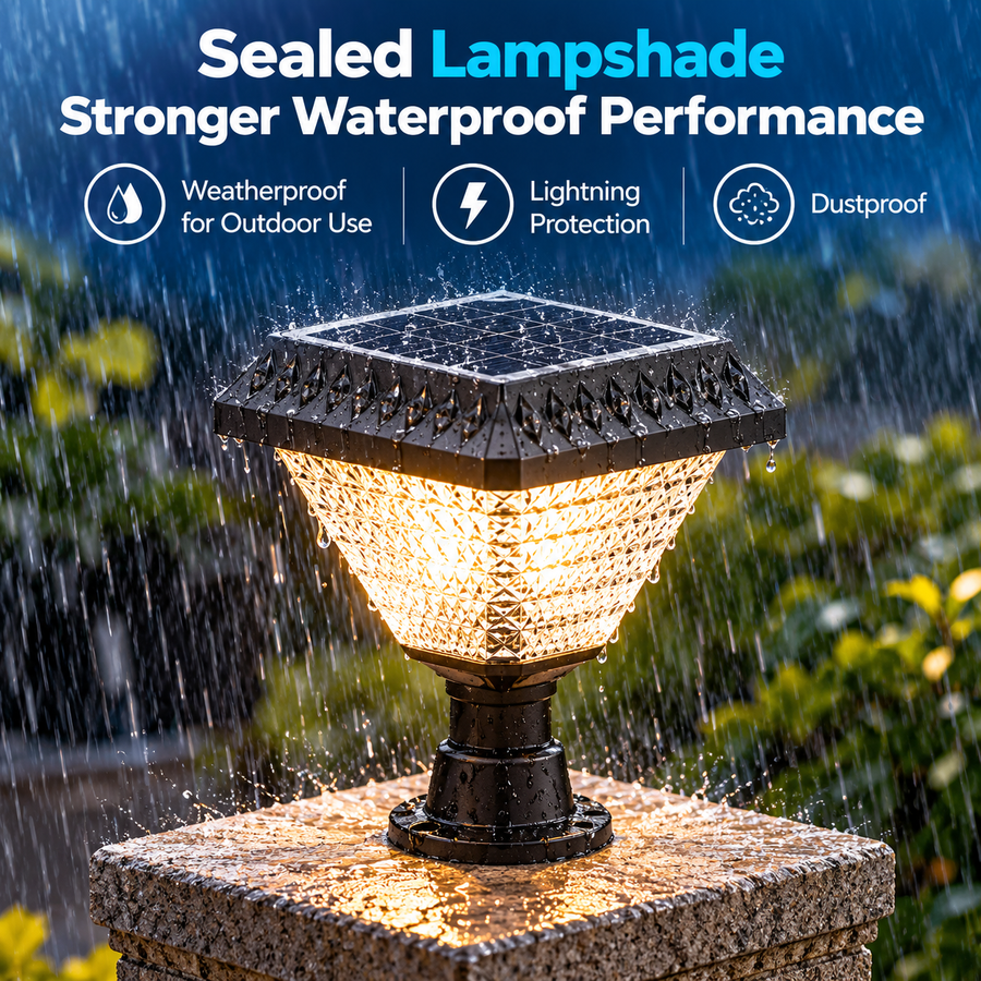 Lampa Solara LED pentru Stalp Exterior SOLEO, 8W, Lumina Calda/Rece/Neutra + RGB, Forma Patrata, Aluminiu, Negru, Dimabila