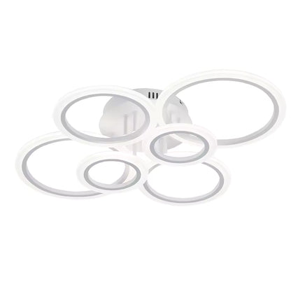 Lustra LED cu telecomanda BETTY 82W, 6 Cercuri, lumina Rece/Calda/Neutra, Dimabila, Alb