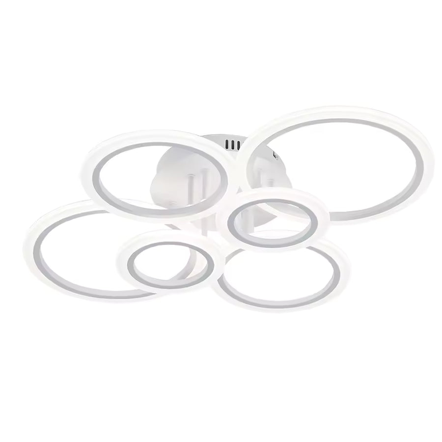 Lustra LED cu telecomanda BETTY 82W, 6 Cercuri, lumina Rece/Calda/Neutra, Dimabila, Alb