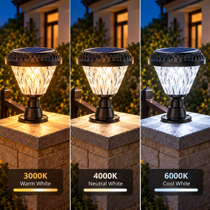 Lampa Solara LED pentru Stalp Exterior KATTAKURGAN, 8W, Lumina Calda/Rece/Neutra + RGB, Forma Rotunda, Aluminiu, Negru, Dimabila