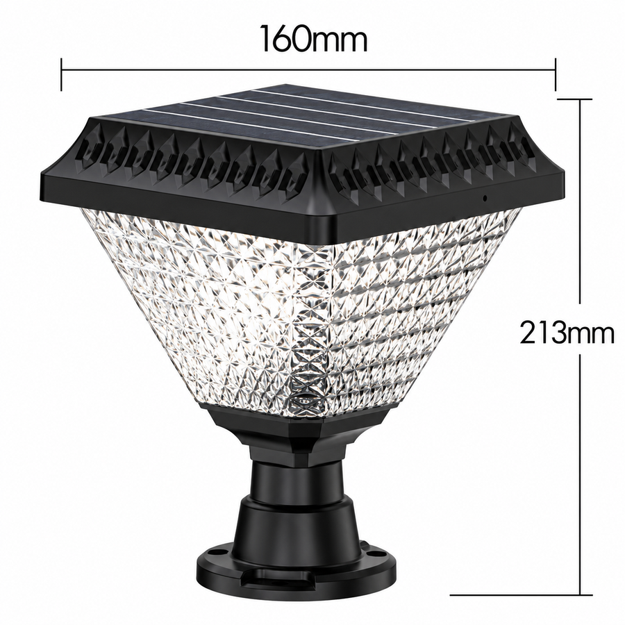 Lampa Solara LED pentru Stalp Exterior SOLEO, 8W, Lumina Calda/Rece/Neutra + RGB, Forma Patrata, Aluminiu, Negru, Dimabila