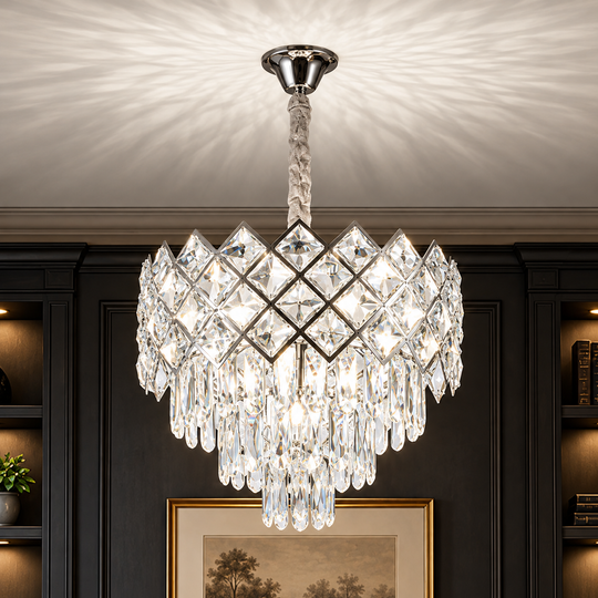 Candelabru Cristal VECTORIA Eleganza 8xE14, Diametru 48cm, Crom Lucios, Inaltime Reglabila, Metal si Cristal