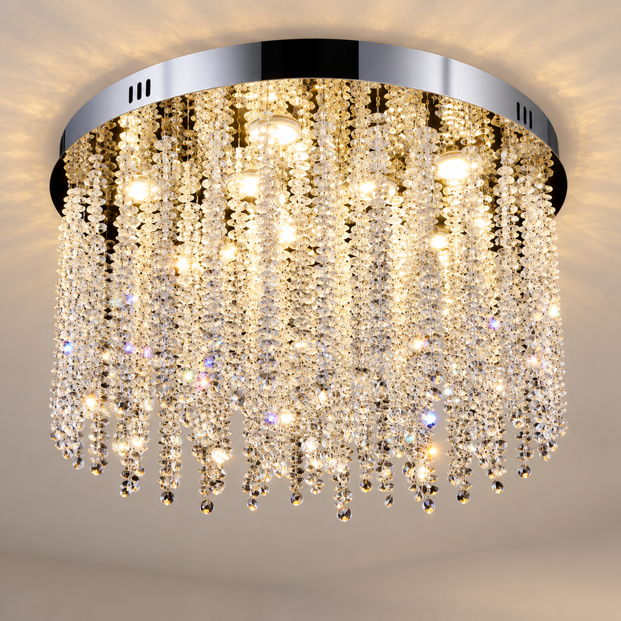 Candelabru LED Cristal LLC215/550WH Rotund, 29W, Lumina Rece/Calda/Neutra, Cristal, Auriu