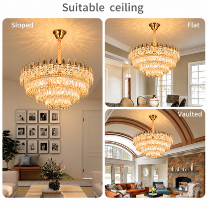 Candelabru Cristal MAJESTIC Regalis 21x E14, Diametru 80cm, Auriu Lucios, Inaltime Reglabila