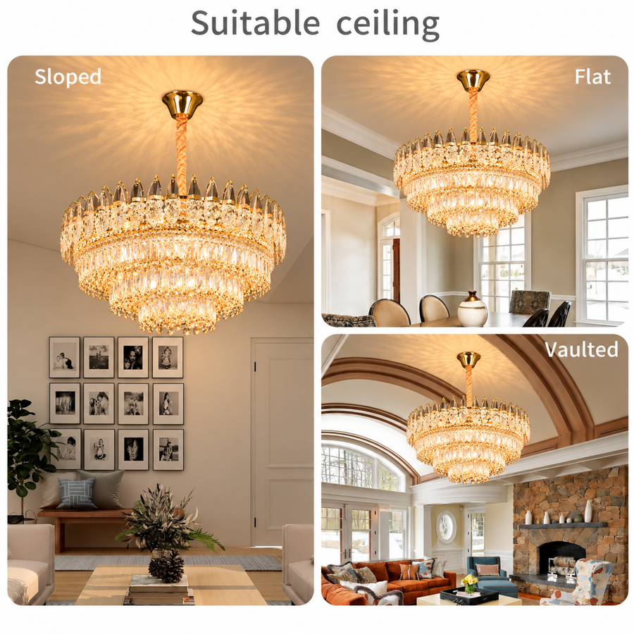 Candelabru Cristal MAJESTIC Regalis 21x E14, Diametru 80cm, Auriu Lucios, Inaltime Reglabila