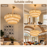 Candelabru Cristal MAJESTIC Magno 15x E14, Diametru 60cm, Auriu Lucios, Inaltime Reglabila