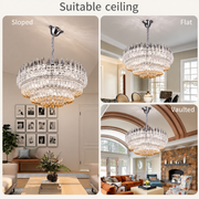 Candelabru Cristal MAJESTIC Regalis 21x E14, Diametru 80cm, Crom Lucios, Inaltime Reglabila