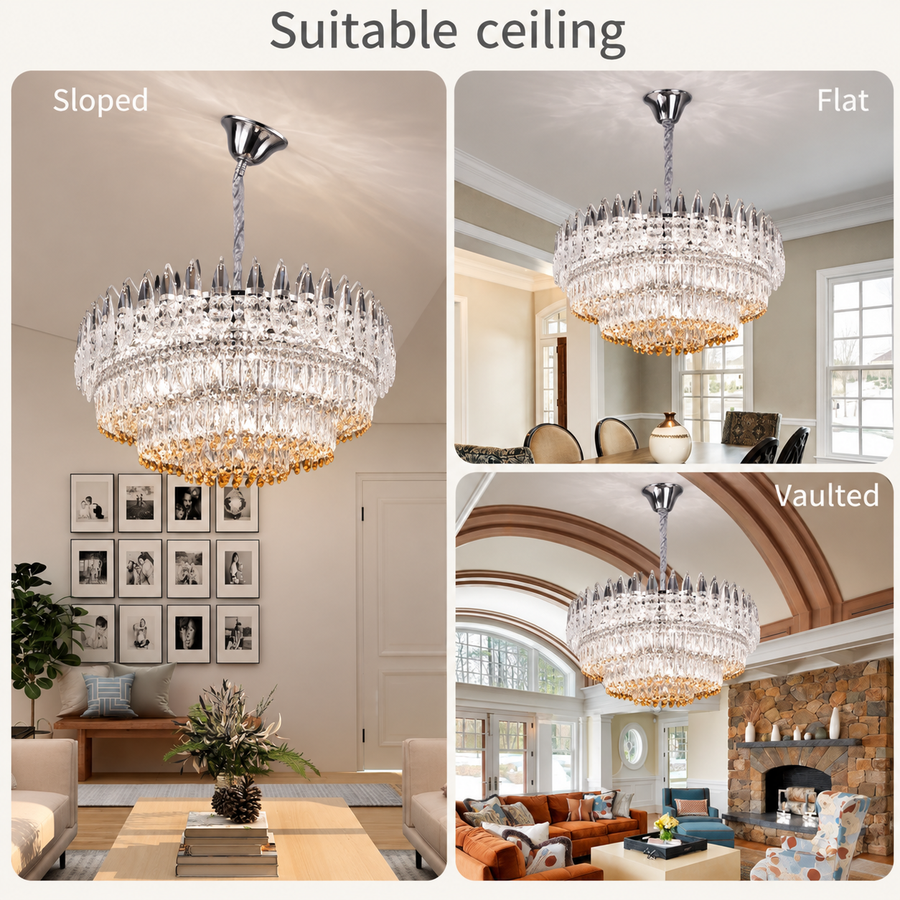 Candelabru Cristal MAJESTIC Regalis 21x E14, Diametru 80cm, Crom Lucios, Inaltime Reglabila
