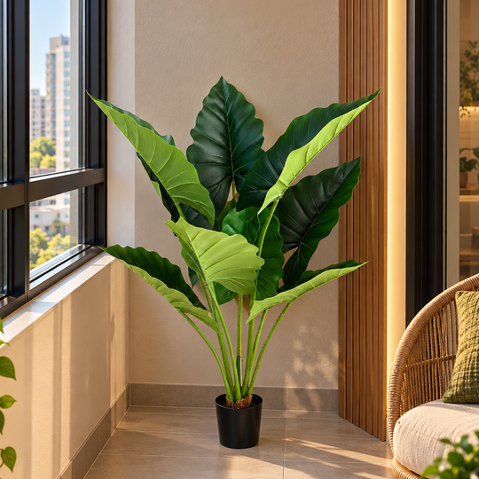 Plantă Artificială Tip Alocasia, 10 frunze, 120 cm, Verde