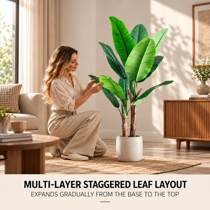 Planta Artificială Copac Tip Bananier, 160 cm, 2 tulpini, 10 frunze, Verde, cu Ghiveci