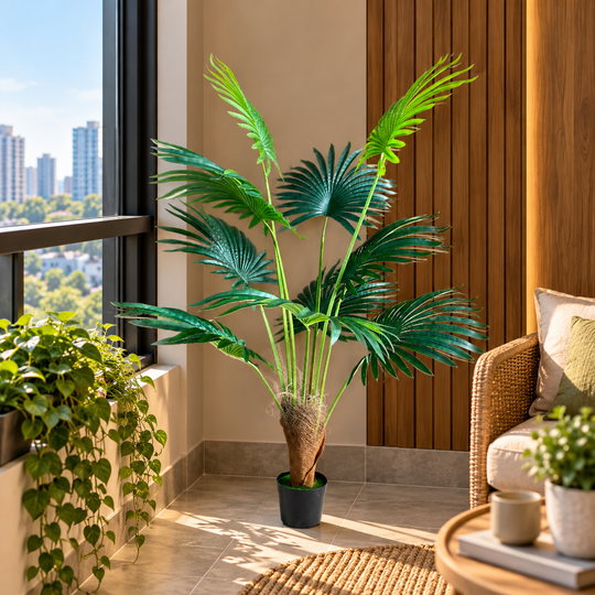 Plantă Artificială Tip Palmier Livistona Evantai, 10 frunze, 160 cm, Verde
