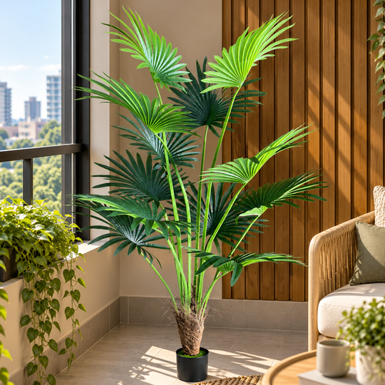 Plantă Artificială Tip Palmier Livistona Evantai, 12 frunze, 180 cm, Verde