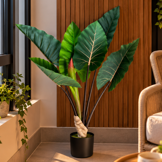 Plantă Artificială Tip Alocasia Cu Frunze Late, 100 cm, Verde