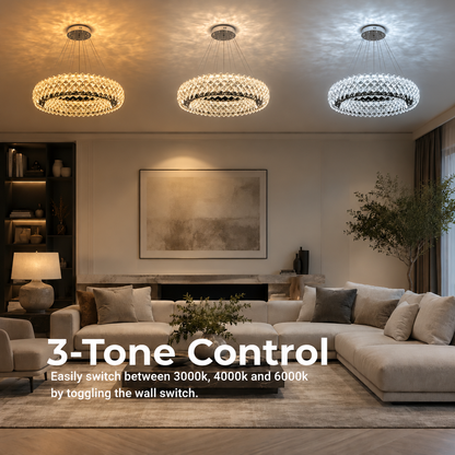 Candelabru Cristal KALTO Eleganza, 106W, Lumina Rece/Calda/Neutra, Inaltime Reglabila, Metal si Cristal, Crom Lucios