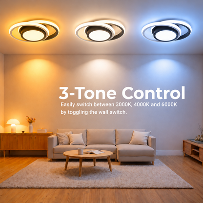 Lustra LED VERTEX FUSION 21W, 2 Cercuri, Rame Metalice, lumina Rece/Calda/Neutra, Alb/Negru