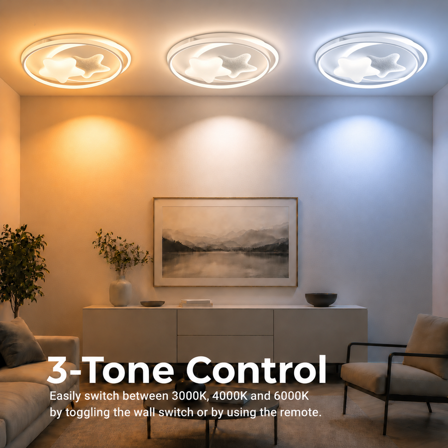Lustra LED cu telecomanda ISTARAVSHAN, Forma Corpuri Ceresti, 87W, lumina Rece/Calda/Neutra, Dimabila, Alb