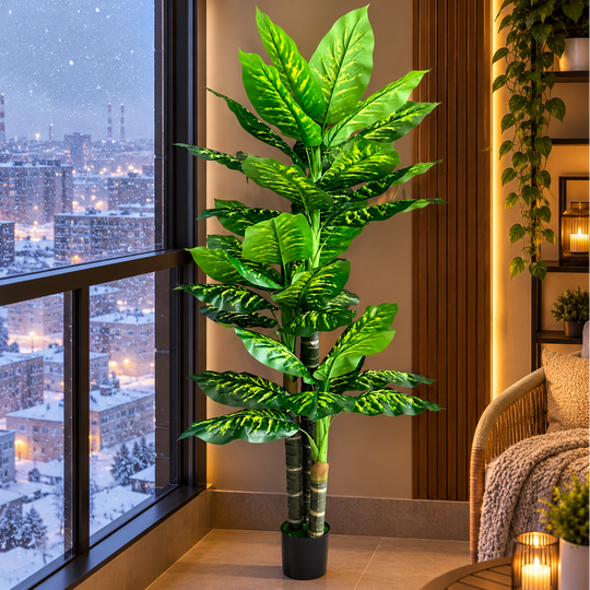 Plantă Artificială Tip Dieffenbachia, 3 tulpini, 190 cm, Verde