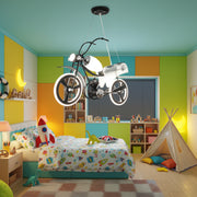 Lustra LED pentru copii MOTO, Tip motocicleta, 40W, Lumina Rece/Calda/Neutra, Negru Alb