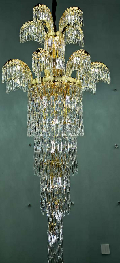 Candelabru Cristal PALACE Regalis, 13 brate, 29xG9, D80cm, Auriu Lucios, Inaltime Reglabila, Metal si Cristal