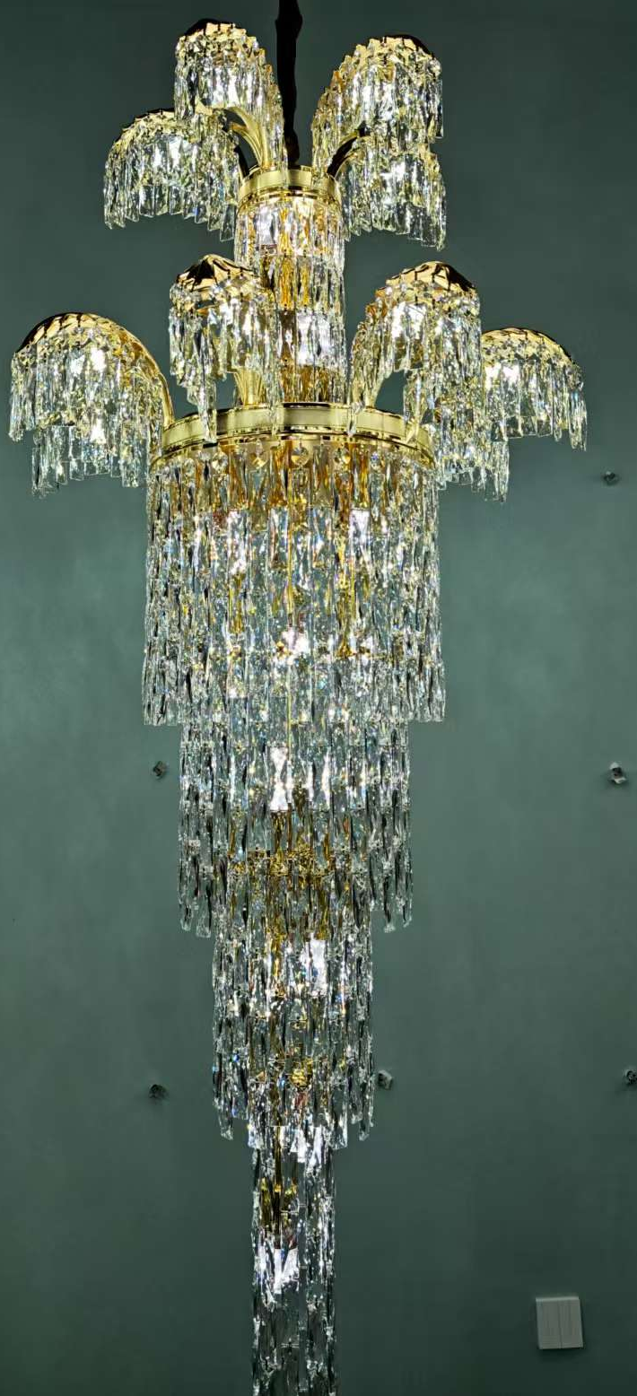 Candelabru Cristal PALACE Regalis, 13 brate, 29xG9, D80cm, Auriu Lucios, Inaltime Reglabila, Metal si Cristal