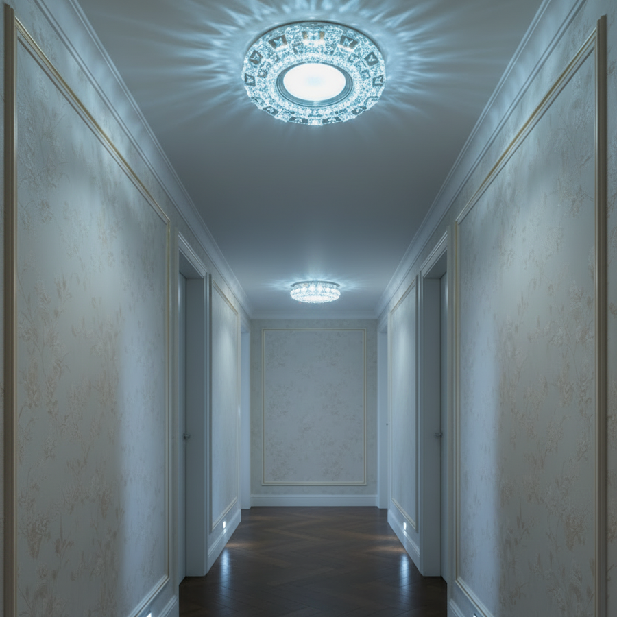 Spot LED ORBITA, 5W, Rotund, Lumina Rece + RGB, Alb, Rasina si Sticla