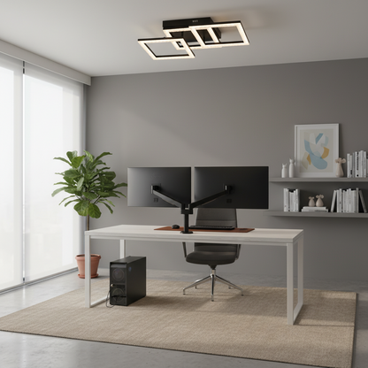 Lustra LED cu telecomanda GEO 43W, 3 Patrate, lumina Rece/Calda/Neutra, Dimabila, Metal si Acril, Negru