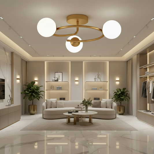 Lustra LED si cristal ORBIT, 66cm, 3xE27, Globuri, Auriu
