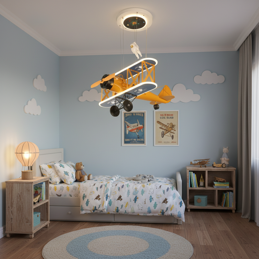 Lustra LED suspendata AVION 80W, lumina Rece/Calda/Neutra, Portocaliu Albastru