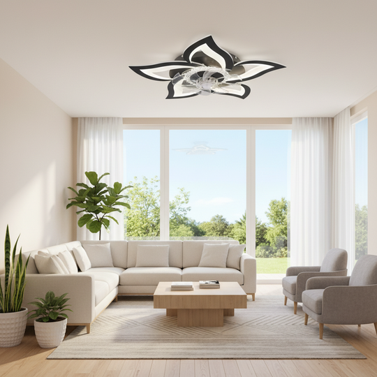 Lustra LED Ventilator ANEMO cu Telecomanda, 49W, D85cm, Lumina Rece/Neutra/Calda, Negru