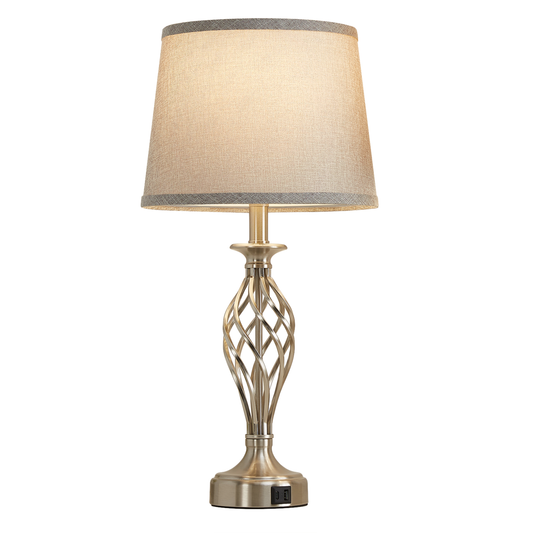 Veioza VZ212WH, 1x E27, Metal si Textil, Alb si Auriu